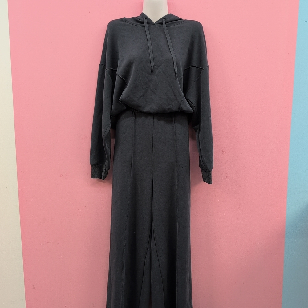 Victoria Secret Everyday Fleece Hoodie Pleated Trouser Set Large Pure Black